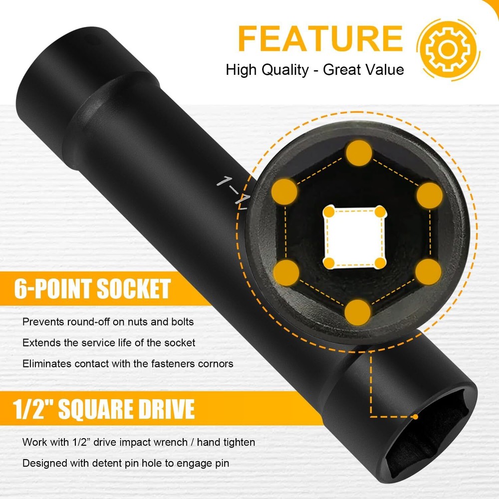 1/2 Inch Drive Heavy Duty Extended Length Impact Socket Set with Storage Case