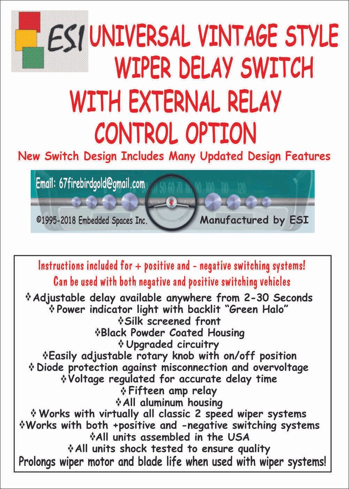 WIPER DELAY SWITCH WITH 2-30 SECOND DELAY UNIVERSAL FIT USE WITH 24 VOLT WIPERS