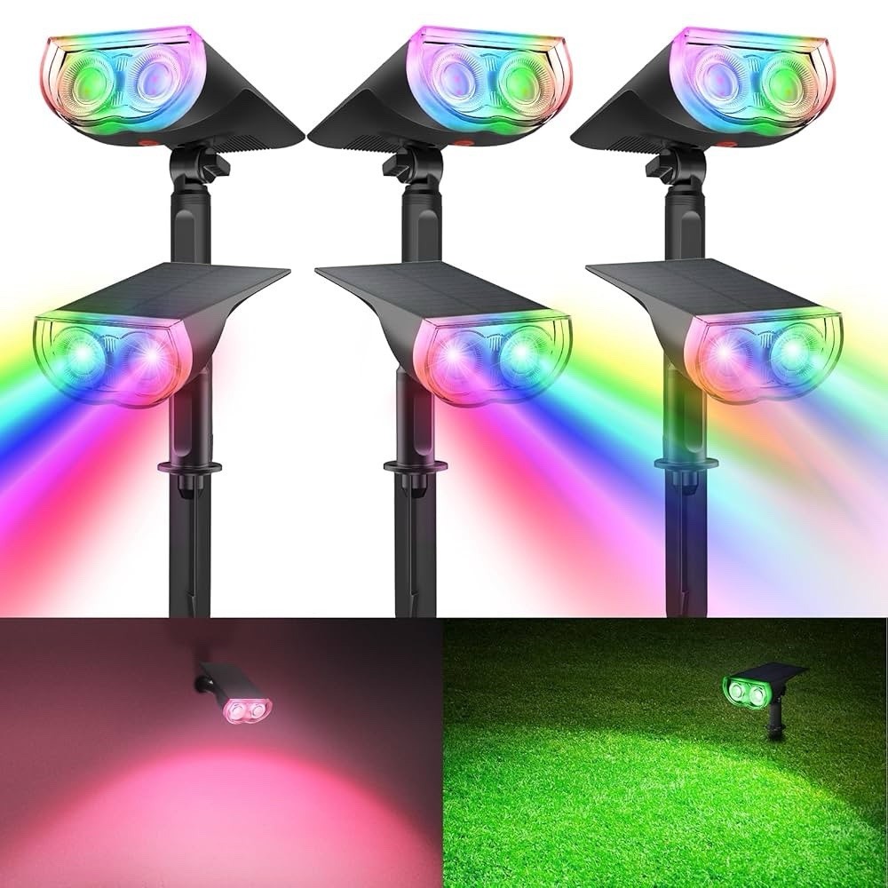 6 pack Solar Lights Outdoor Waterproof, Changing Spotlights 7 Modes, IP67