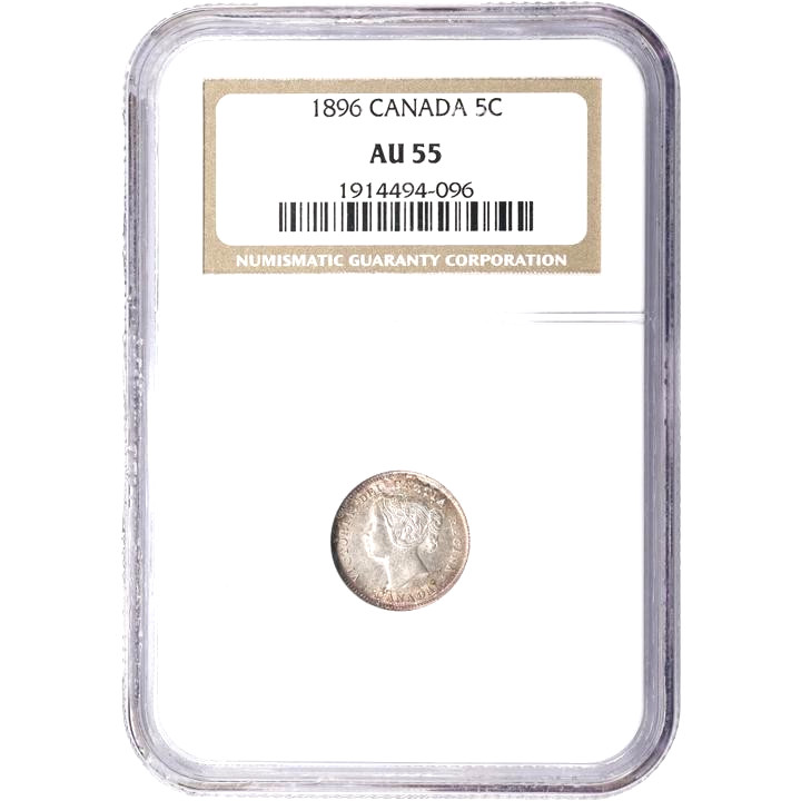 1896 Canada 5 Cent. NGC AU 55, KM-2.