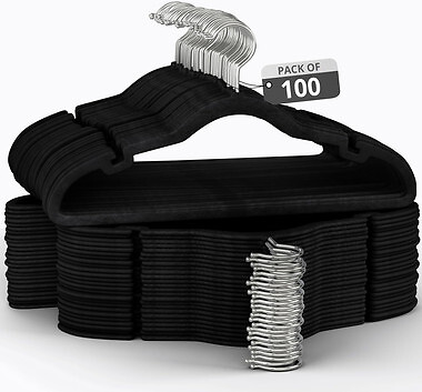 Velvet Clothing Hangers, 100 Pack, BlackGrayIvory, Non-Slip