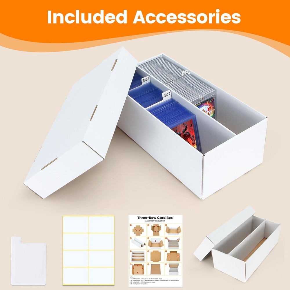 2 Pack Trading Card Storage Box - 2 Rows Divided Cardboard Case, Compatible with