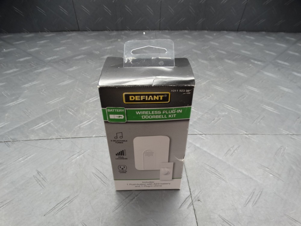 Defiant Wireless Plug-In Doorbell Kit with White Insert and 1 Push Button White