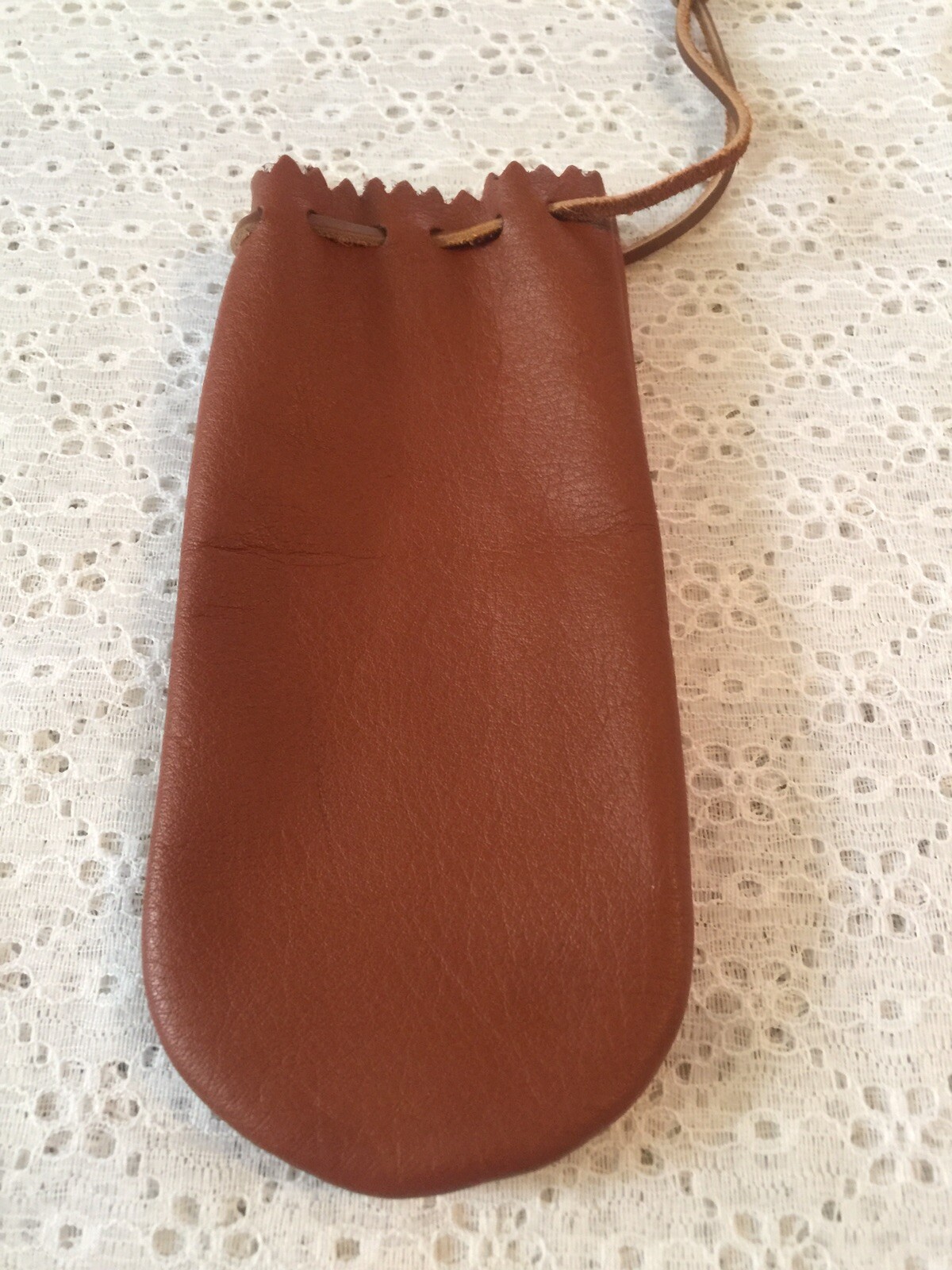 Leather Drawstring Pouch Hand Made In U.S.A. Coins, Crystals, Eye Glass Case NEW
