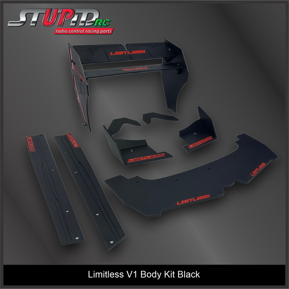Arrma Limitless V1/V2 Front, Side And Adjustable Wing Kit Black - StupidRC