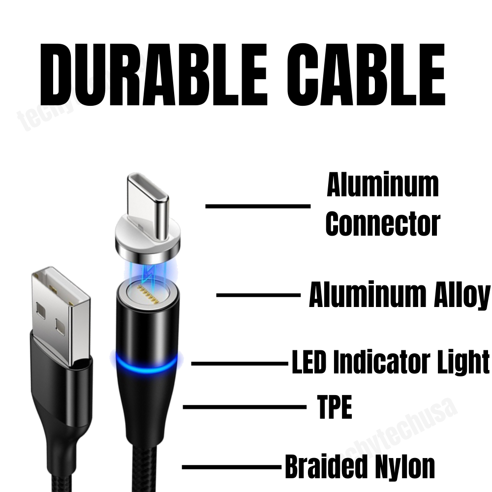 3Pack 3/6Ft 360° Magnetic Type C Cable Fast Charge USB C Phone Charger Data Sync