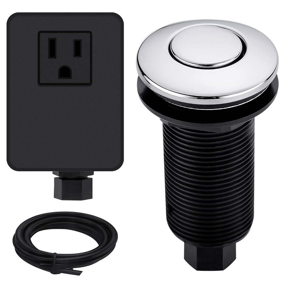 SINKINGDOM Garbage Disposal Air Switch Kit with Long Button, Chrome (Brass Cover