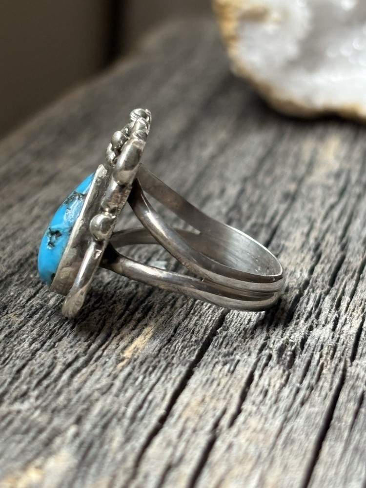 Sterling Silver Turquoise Ring Oval Boho Native Navajo Size 7 won11