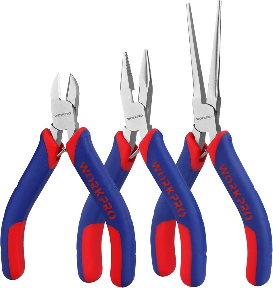 WORKPRO Mini Pliers Set, 3-Piece Small Pliers Tool Kit Includes 4” Diagonal Pl
