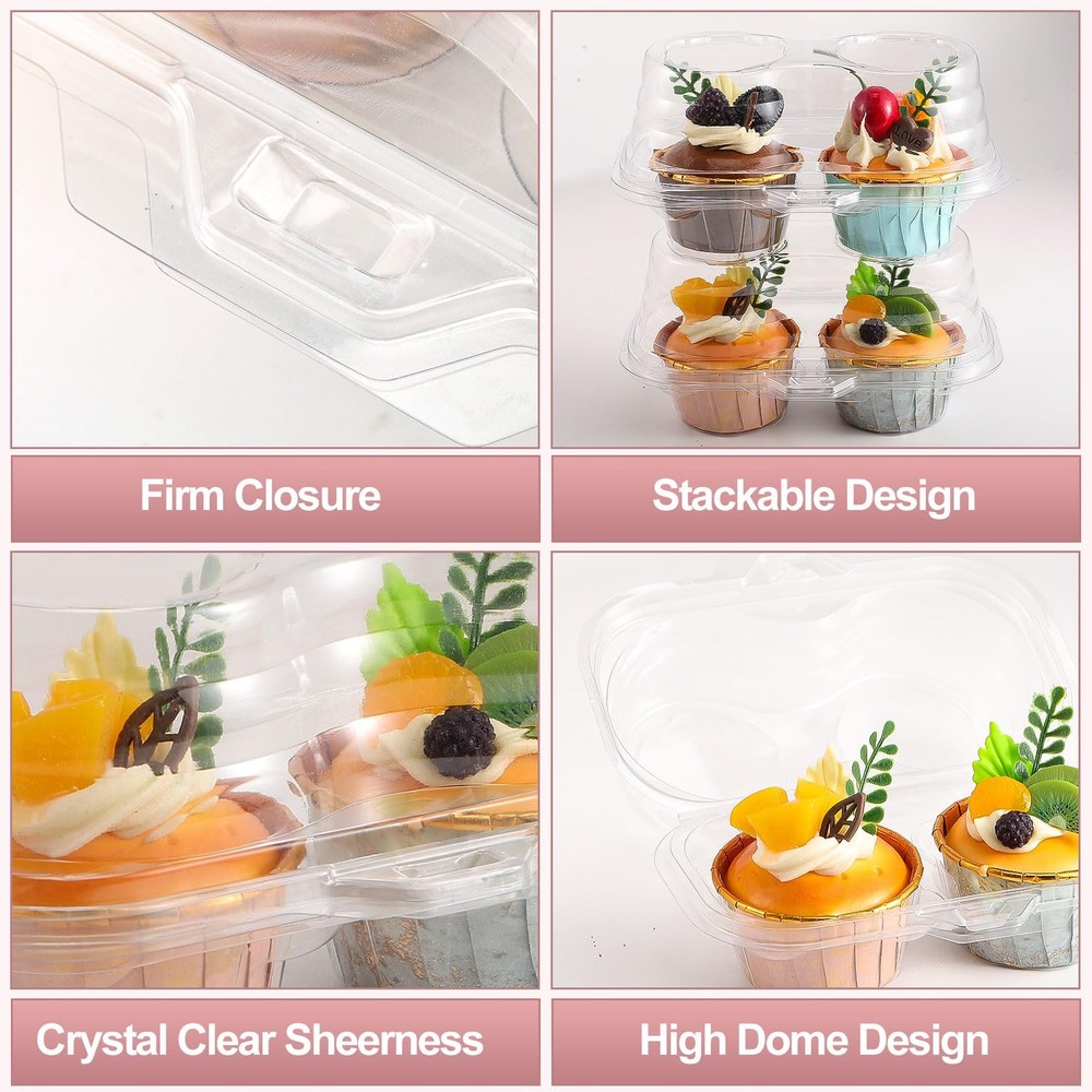 50 Pcs 2 Compartment Cupcake Container Carrier Holder 2 Cavity Boxes Stackable