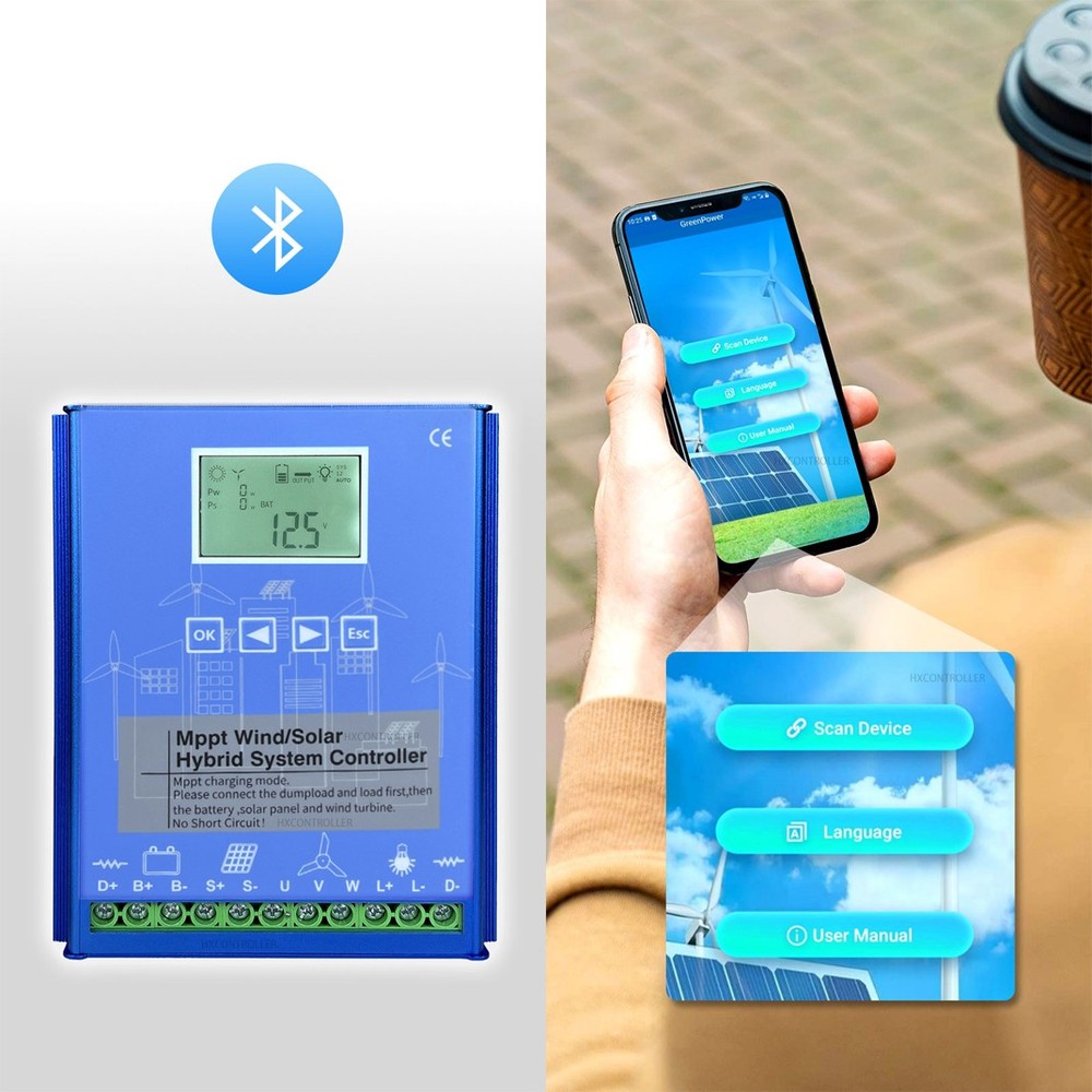 Bluetooth Smart Power Controller Solar & Wind Generator Transfer Switch 12V/24V