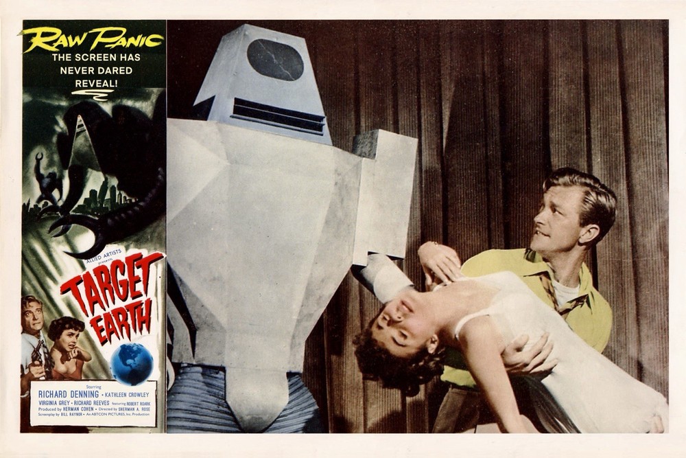 Target Earth – Robot Attack Scene Cracked Faceplate Framed Classic Sci-Fi Print