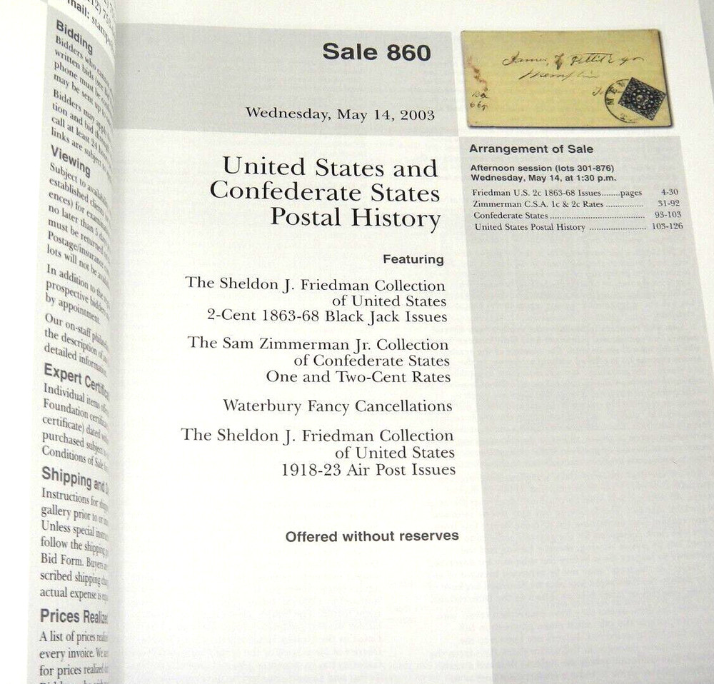 Siegel Stamp Auction Catalog 2003 Confederate States Black Jack Issues Waterbury