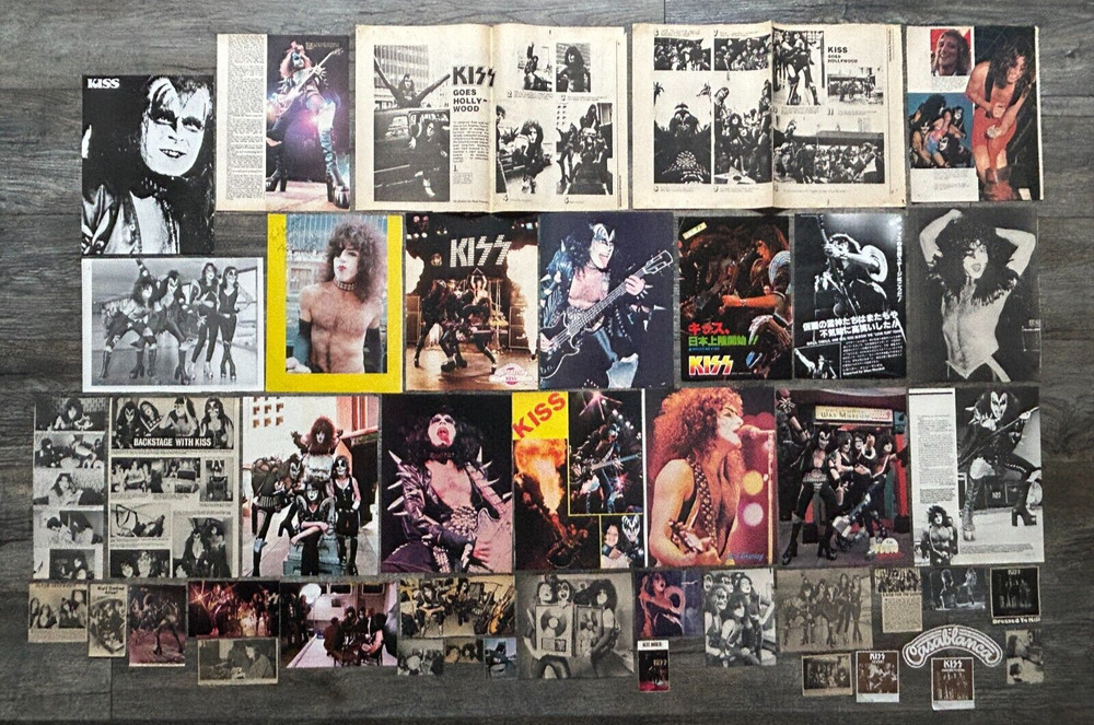 KISS Clippings 42pc Lot Dressed To Kill & Kiss Alive Era Vintage Kiss Aucoin