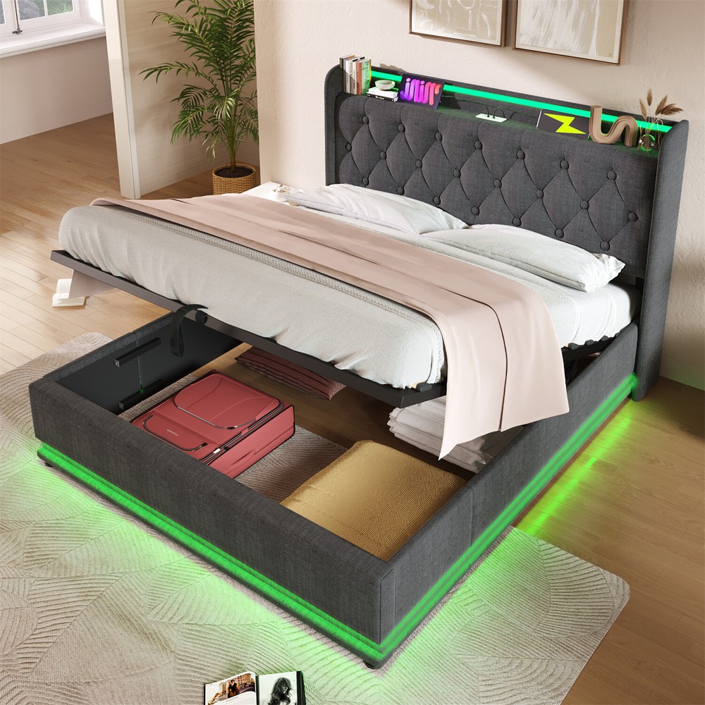Twin/Full/Queen/King Size Upholstered Platform Bed with Hydraulic Storage System