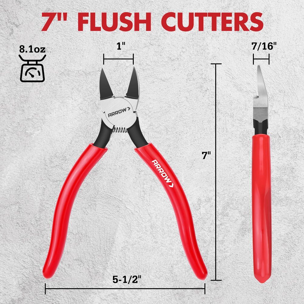 ARROW 7inch Precision Wire Cutter Spring Loaded Flush Cut Diagonal Cutting Plier