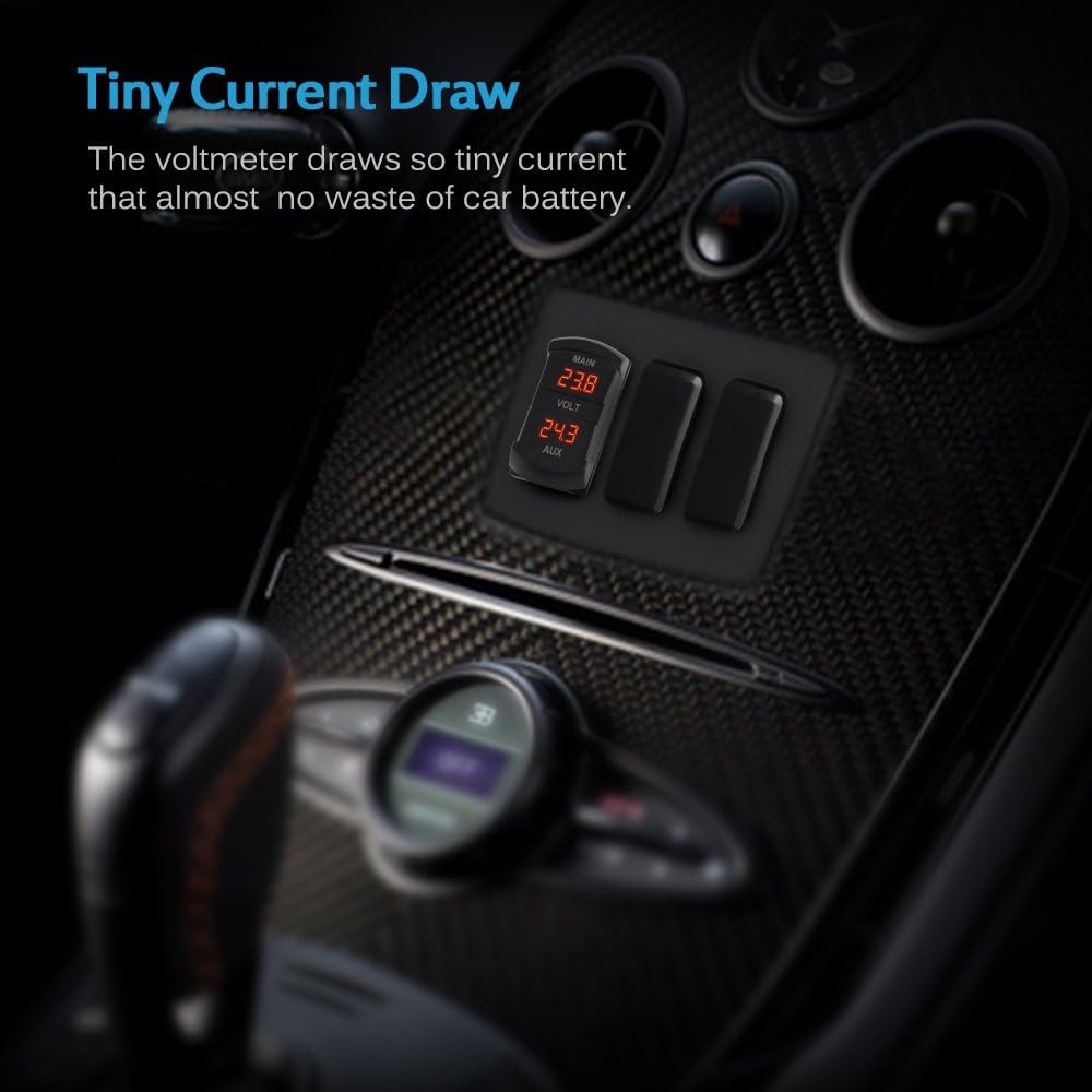 LED Digital Panel Double Voltmeter, Rocker Switch Style Voltage Monito