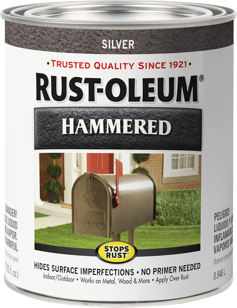 7213502 Stops Rust Hammered Finish Paint, Quart, Silver