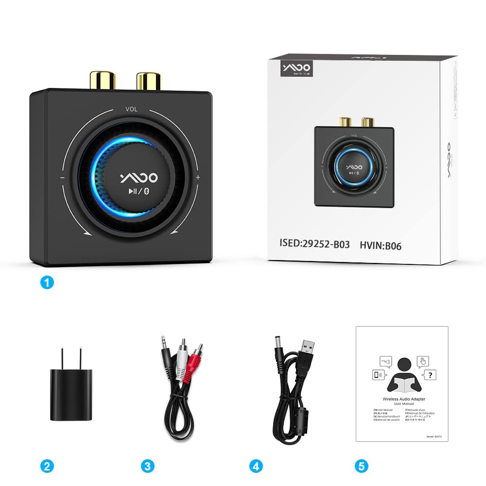 B06T3 Bluetooth 5.3 Receiver, 100ft RCA Bluetooth Audio Adapter for 3.5mm Jac...