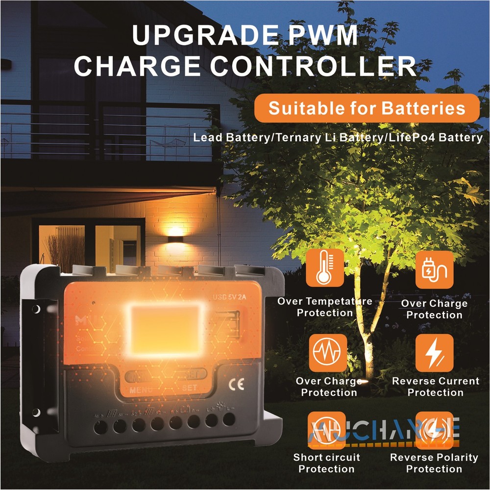 30A Solar Panel Controller Solar Battery Charge 12V/24V Auto Regulator LCD