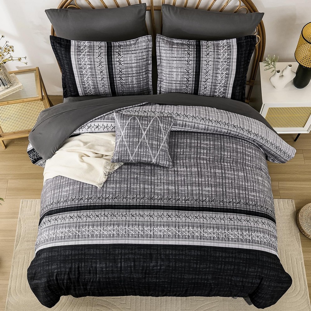 Dintszyayue Black Comforter Set King Size, 8 Pieces Boho 90“×103”,