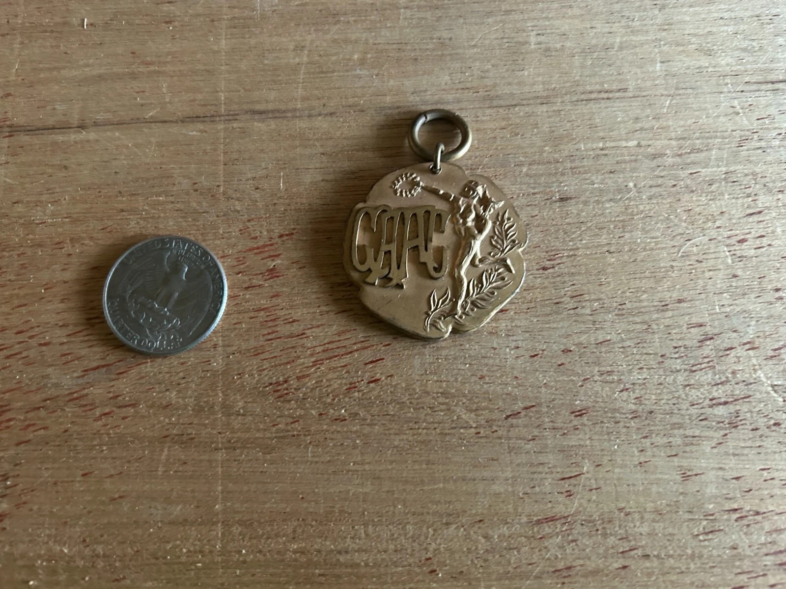 Hermes GAAC Medal FOB Award Deco Brass Tone Vintage Unsure HELP Hudson Badge USA