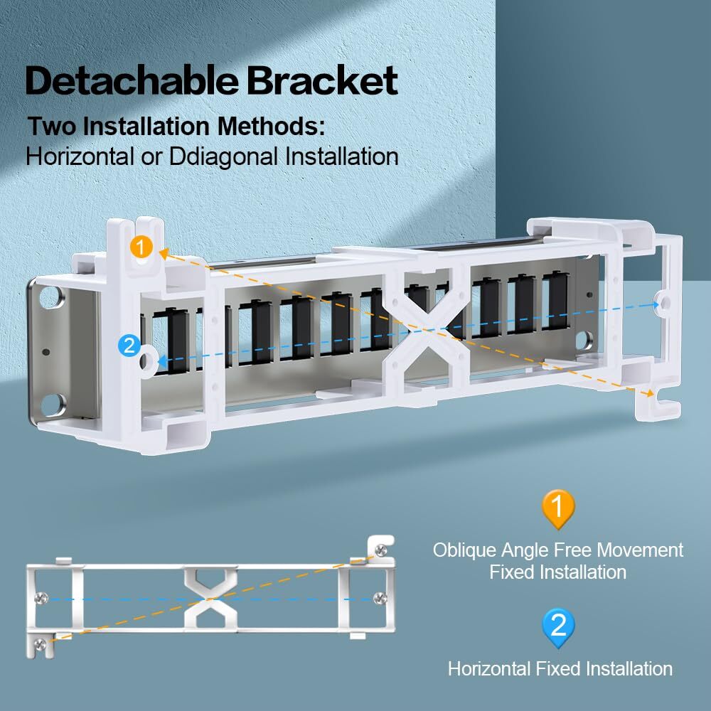 12 Port Blank Keystone Patch Panel Wall Mount 10inch with 89D Bracket Etherne...