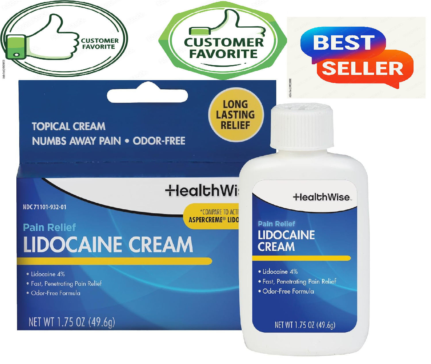 Maximum Strength Lidocaine Cream | Numbs Away Pain | Long-Lasting