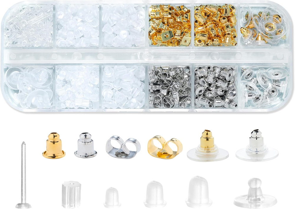 600 Pcs Earring Backs for Studs, Clear Plastic and Rubber Replacement Kits
