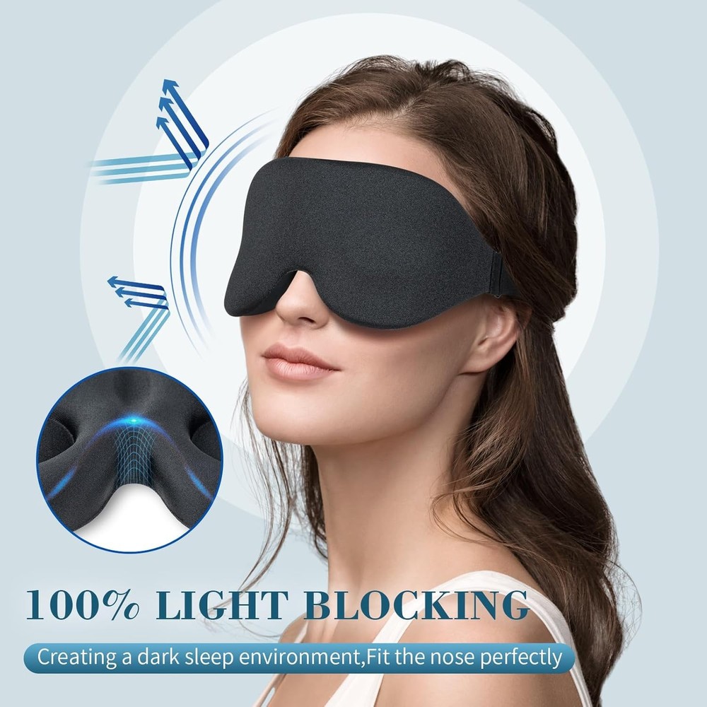 ZGGCD Sleep Mask for Side Sleeper, Light Blocking Sleeping Eye Black