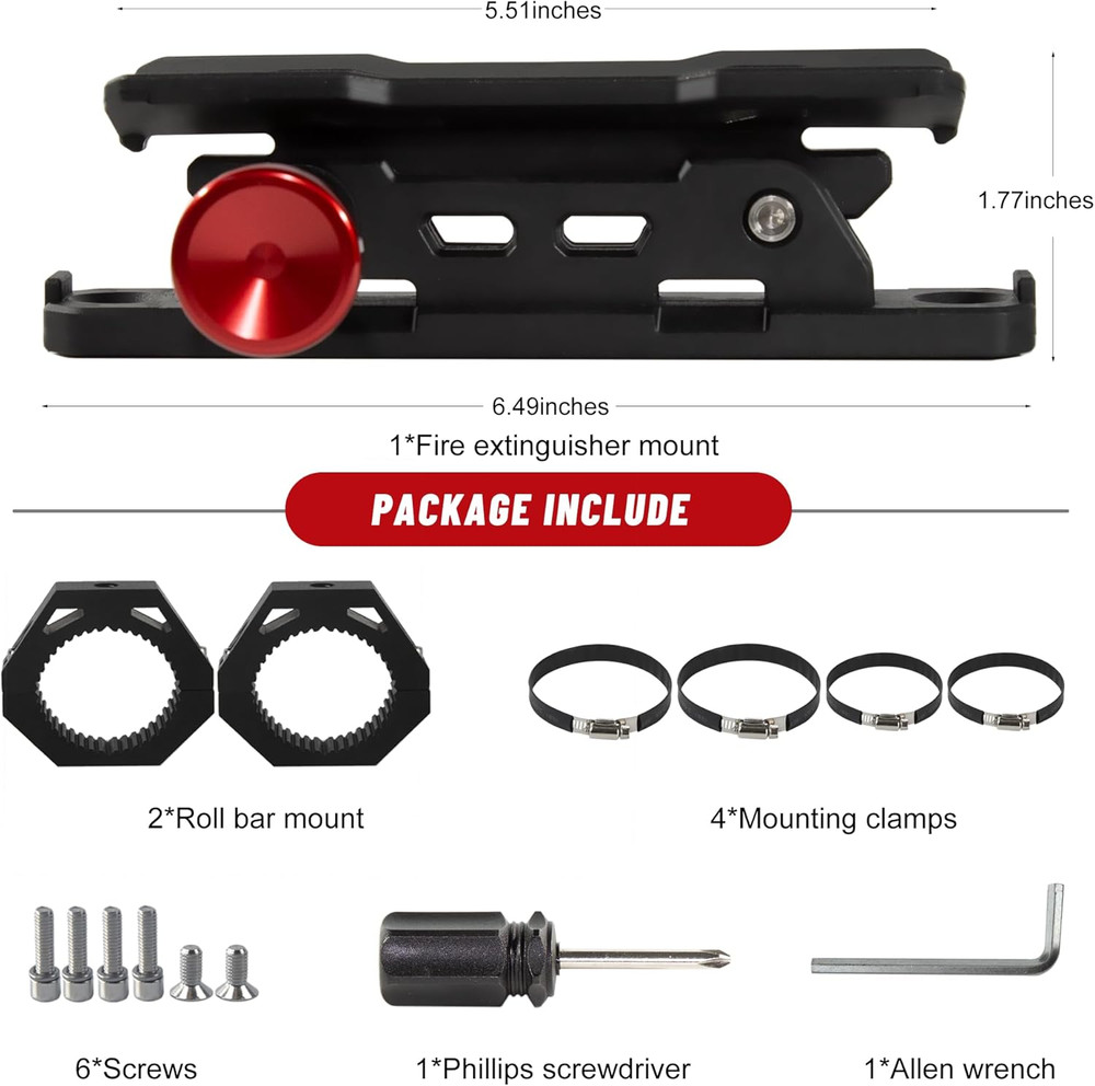 UTV Fire Extinguisher Mount Kit- Quick Release Roll Bar Fire Extinguisher Bracke