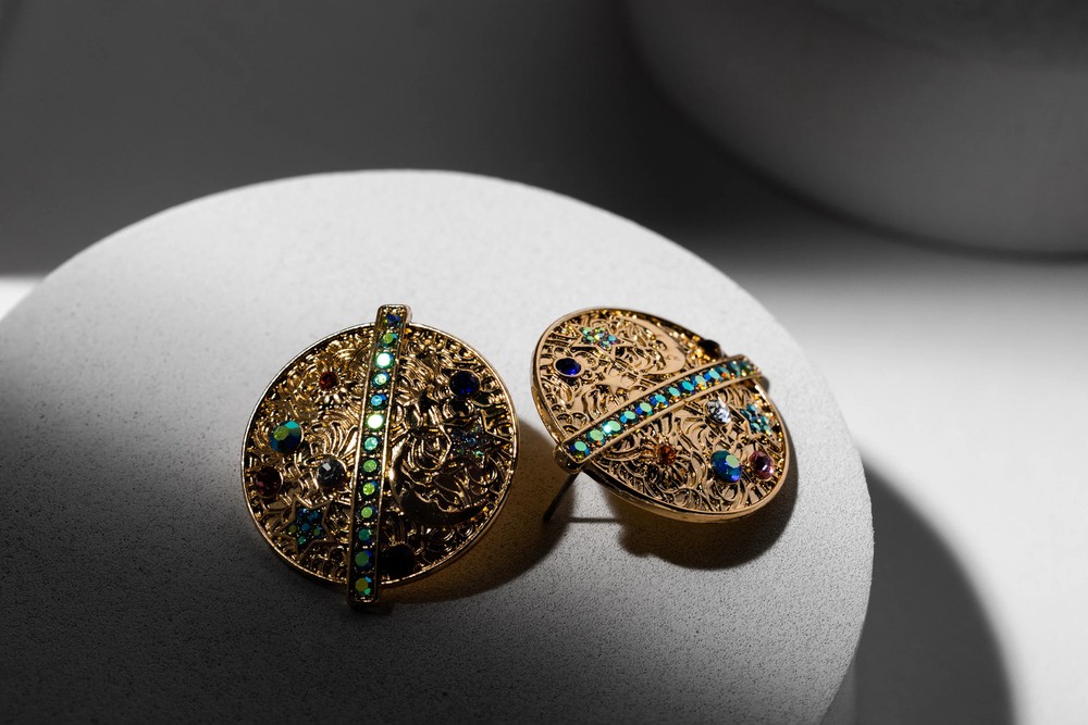 Gold Disc Multicolor Earrings