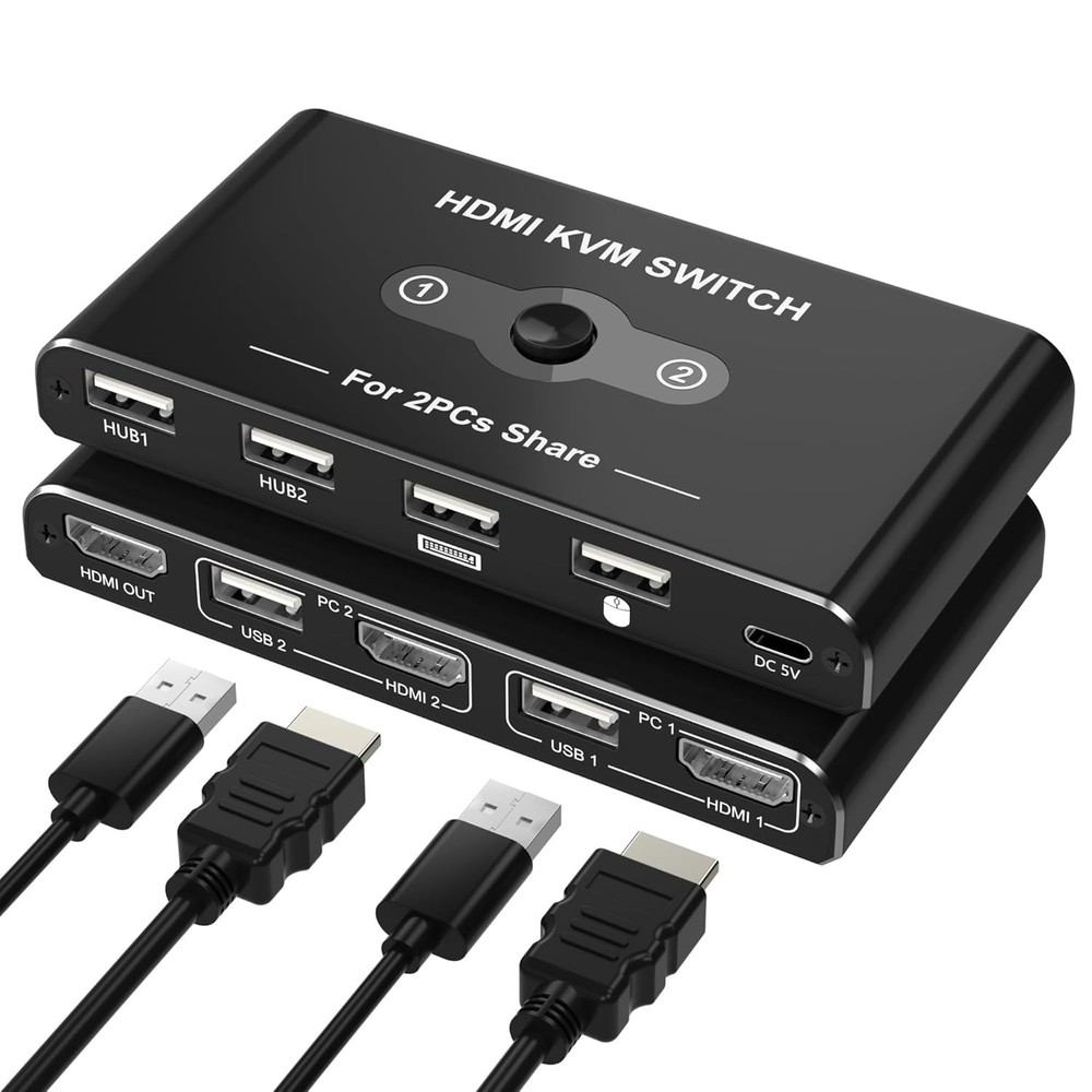 One-Button HDMI KVM Switcher for 2 Computers - Impactful 4K Video Quality