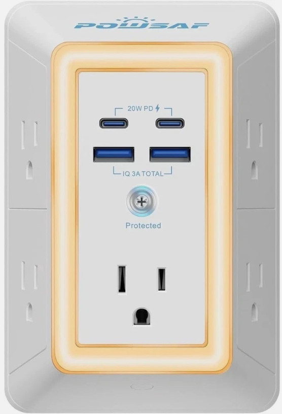 Multi Plug Outlet Surge Protector - POWSAF 5 Outlet Extender with 4 USB Ports(2