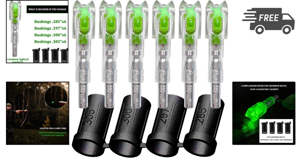 Crossbow Lighted Nocks 6 Pack for 4 Sizes Light Up Automatically Accuracy