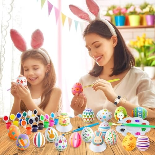 White Easter Eggs Painting Kit-24 Paintable Flocking 24 Flocking White Eggs
