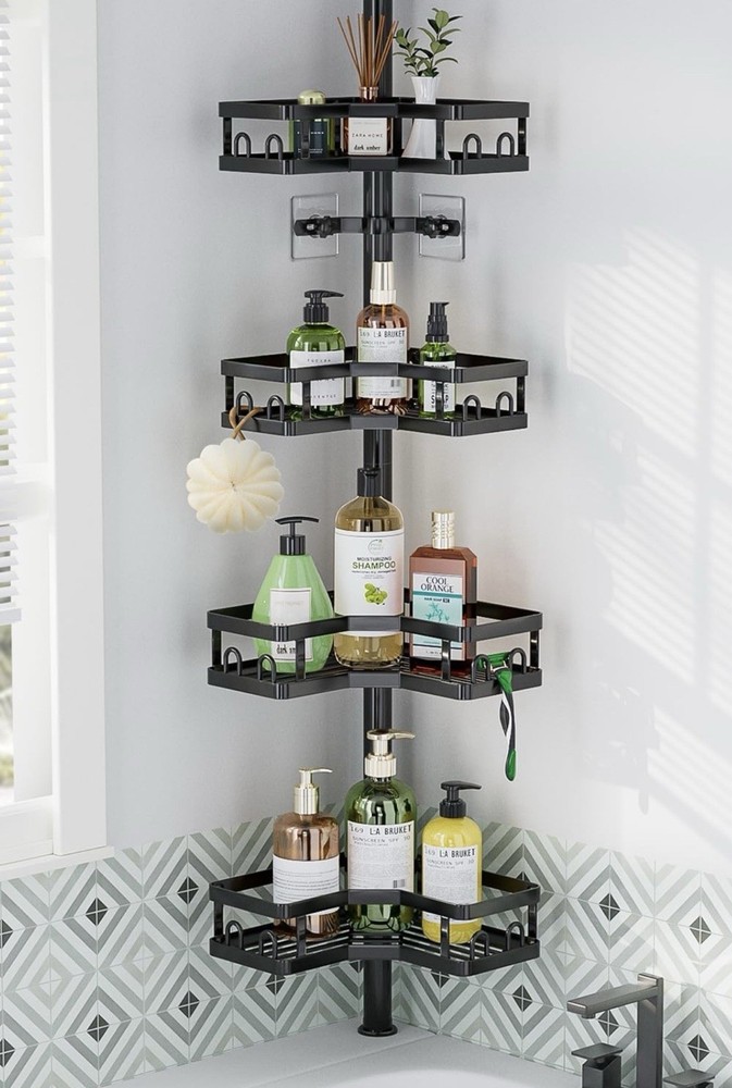 4-tier Adjustable Corner Shower Caddy Organizer with HooksRustproof Tension