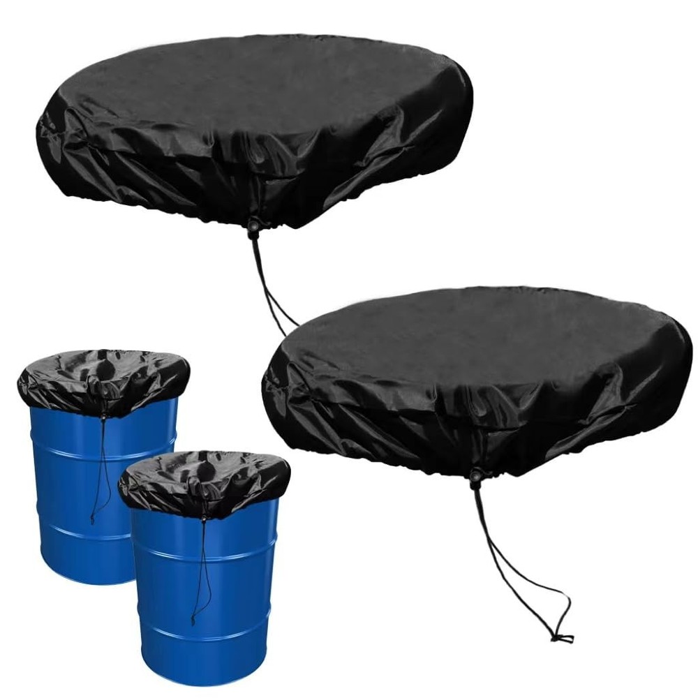 55 Gallon Drum Cover - Stretchable Adjustable Drum Cover with Drawstring, Oxf...