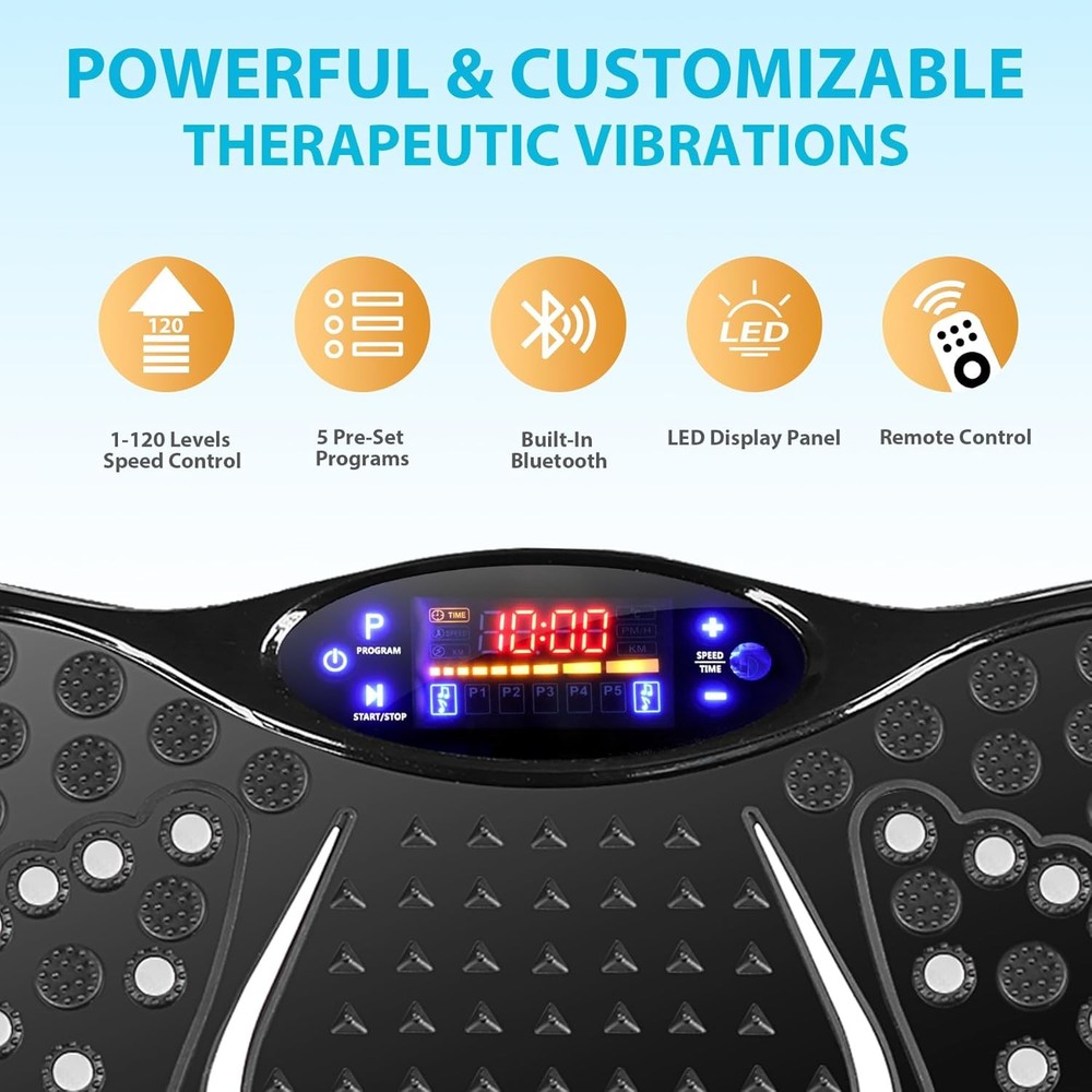 Compact Vibration Exercise Plate 120 Speed Levels with Remote & Bands