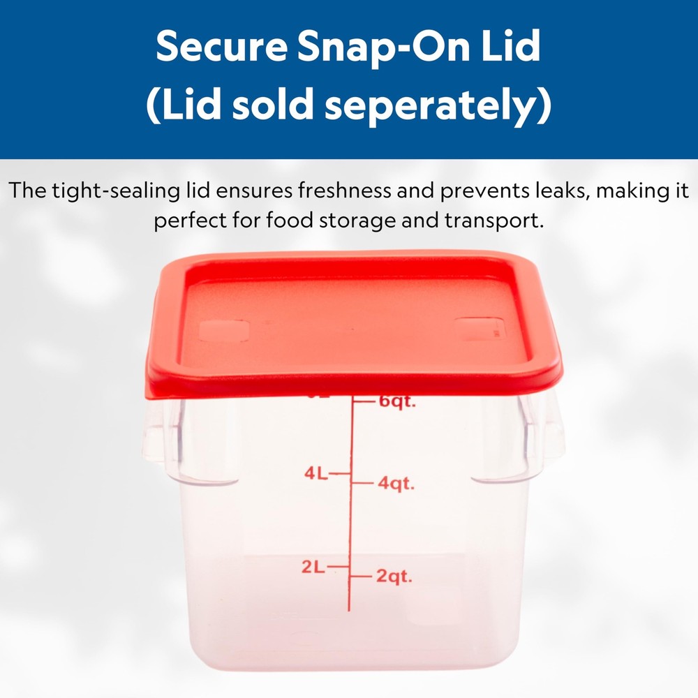 Square Food Container, 6 Quart, Polycarbonate, Reusable, Clear, NSF, (LID SOL...