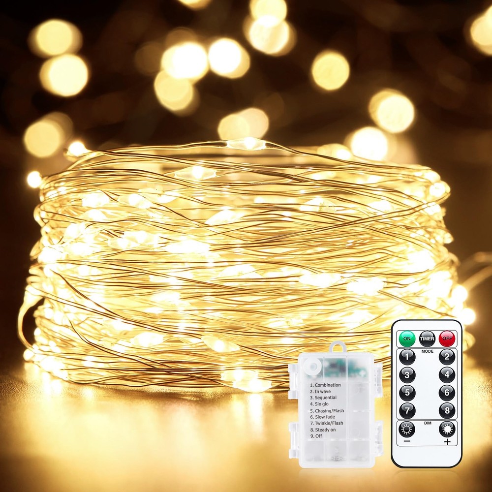 100LED Warm White Waterproof String Lights Timer Remote Control 33ft Fairy Li...