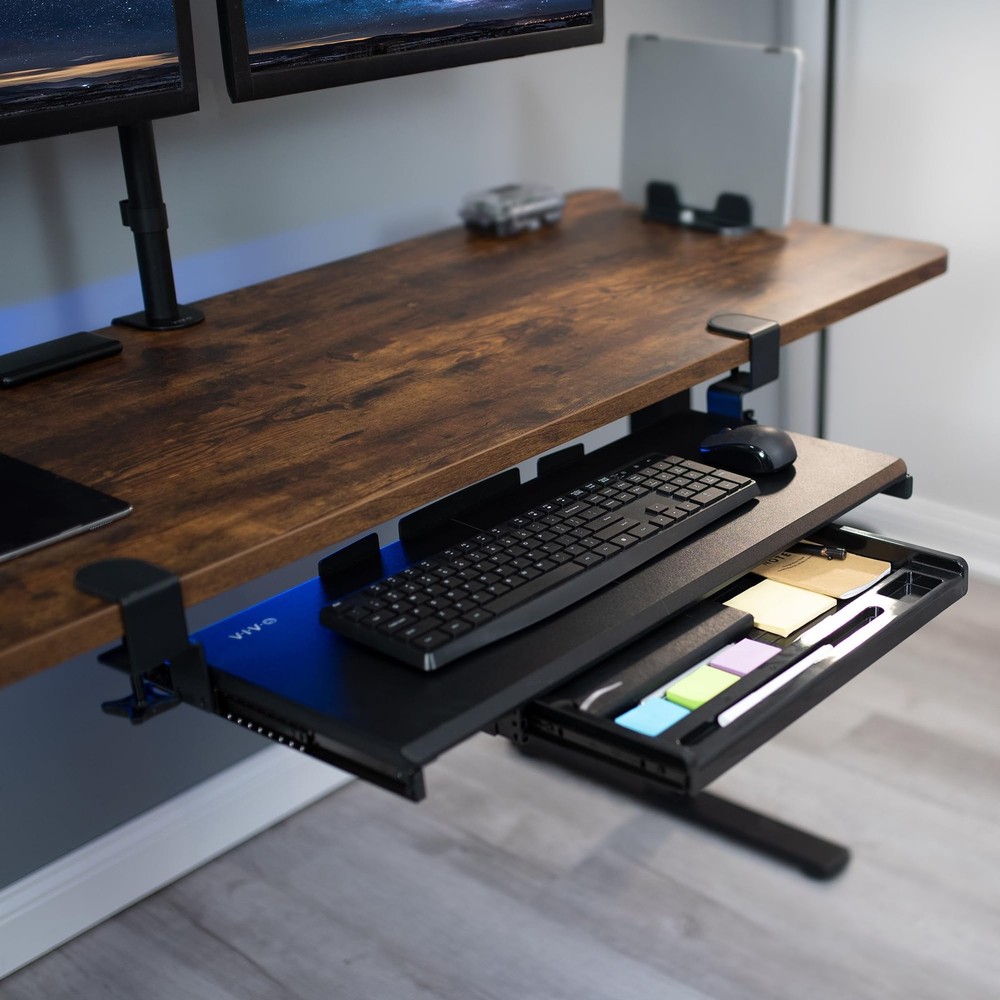 Large Keyboard Tray Under Desk Pull Out Platform with Pencil Drawer, Extra St...
