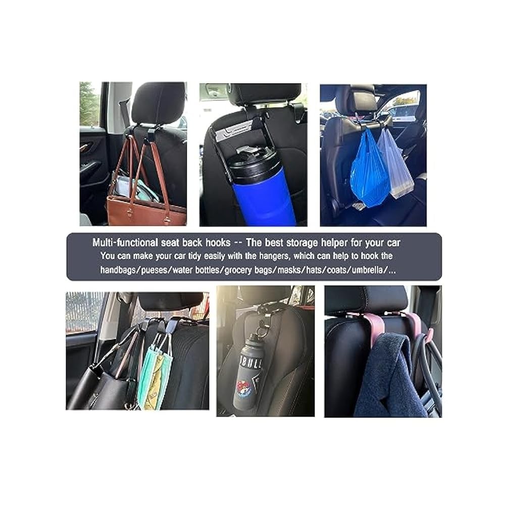 Car Seat Headrest Hook - 4 Pack, S Type, Universal, Black