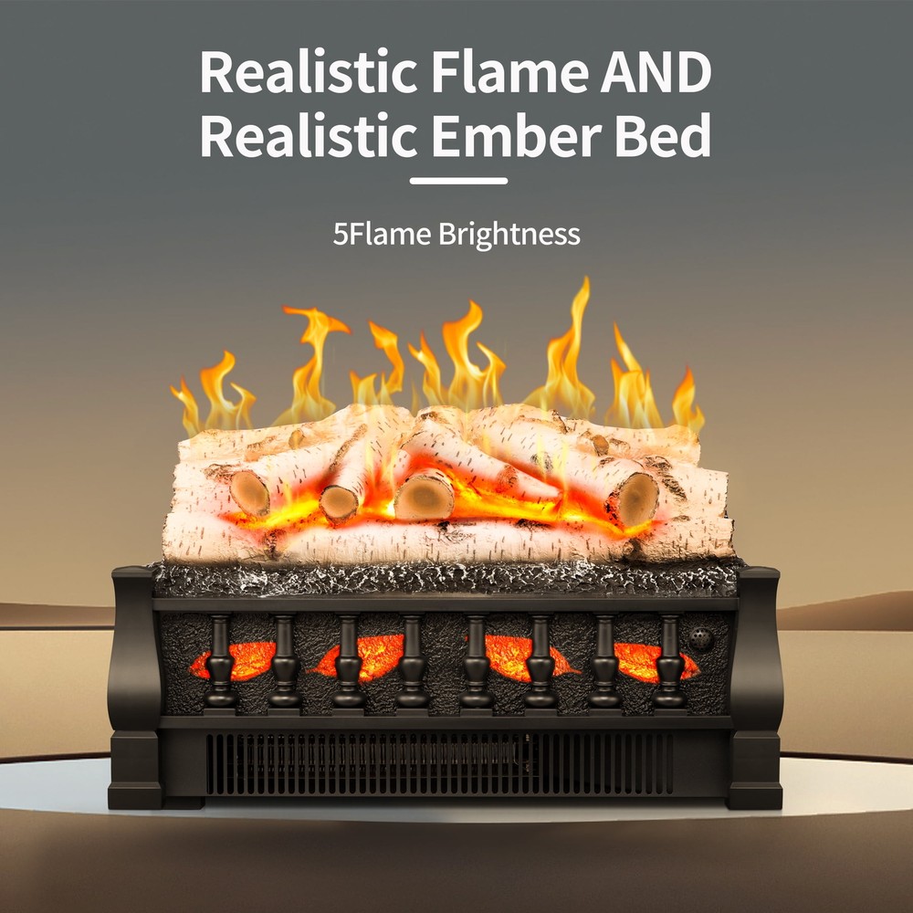 21" Electric Fireplace Log Set Heater,Remote Control,Flame Brightness Adjustable