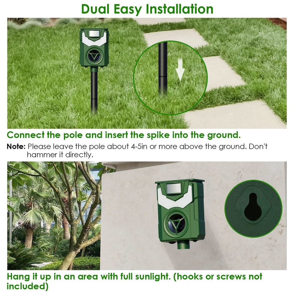 Solar Animal Repeller Ultrasonic Skunk Repellent w/ Motion Sensor Flame Light US