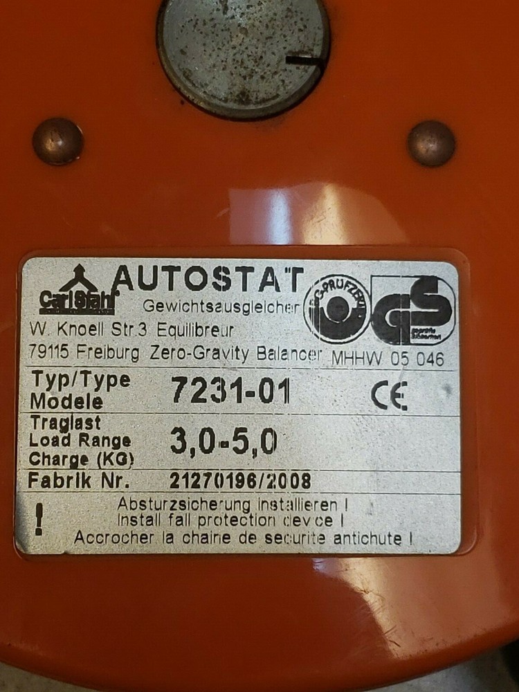 AUTOSTAT ZERO GRAVITY TOOL BALANCER 7231-01, LOAD RANGE CHARGE 3.0-5.0KG