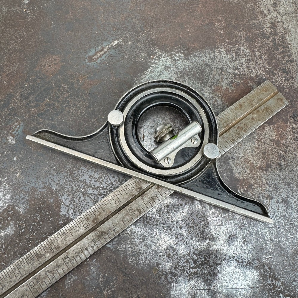 Vtg BATES Mfg Co. Reverse Protractor Head Combination Square - USA
