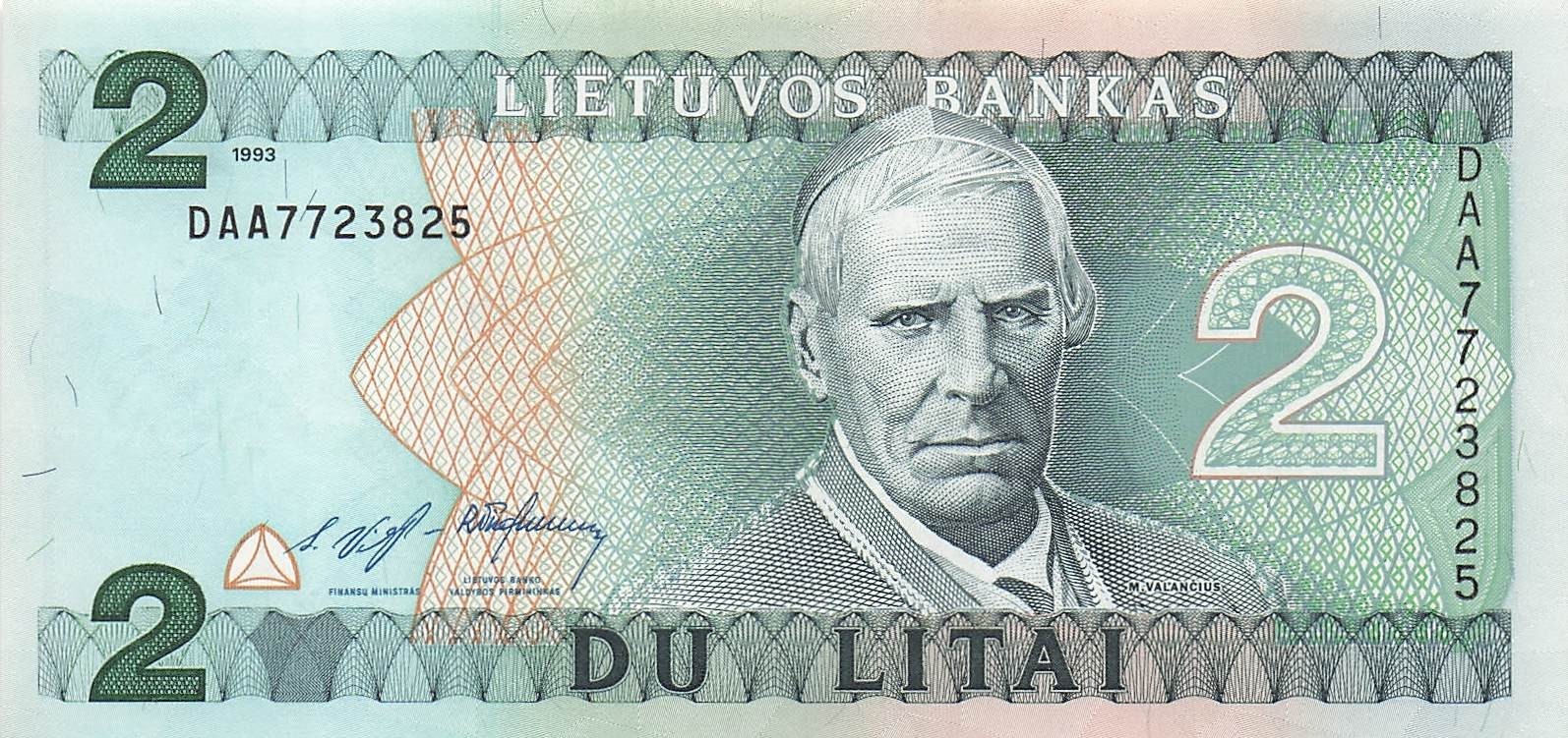 Lithuania 2 Litai 1993 P 54a Series DAA Uncirculated Banknote G 18