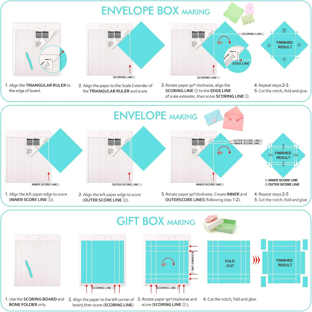 12X12" Scoring Board for Making Envelopes,Envelope Boxes&Gift Boxes–Large Multi-