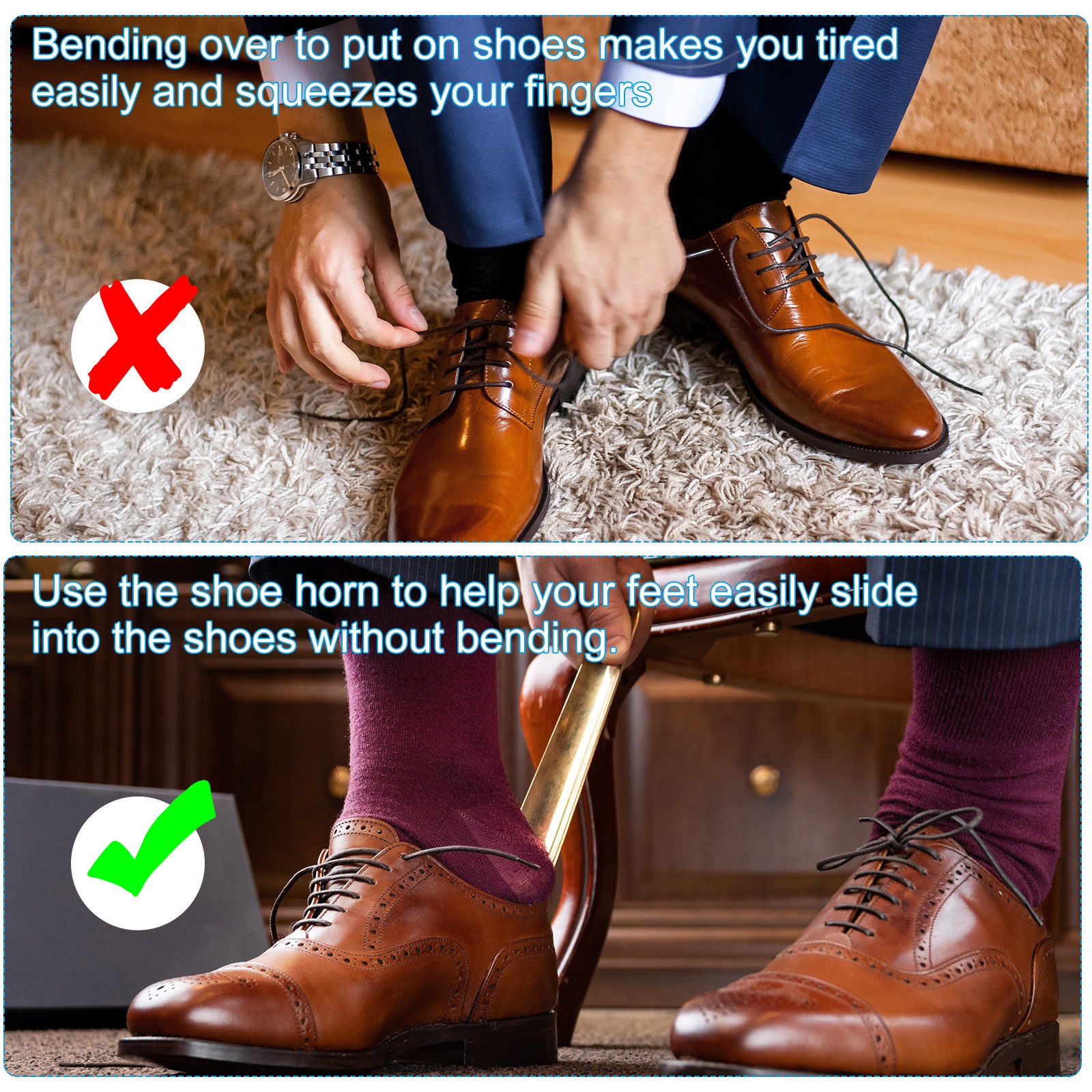 6in Shoe Horn, 2Pcs Metal Curved Handle Thickened Shoe Helper, Silver Tone